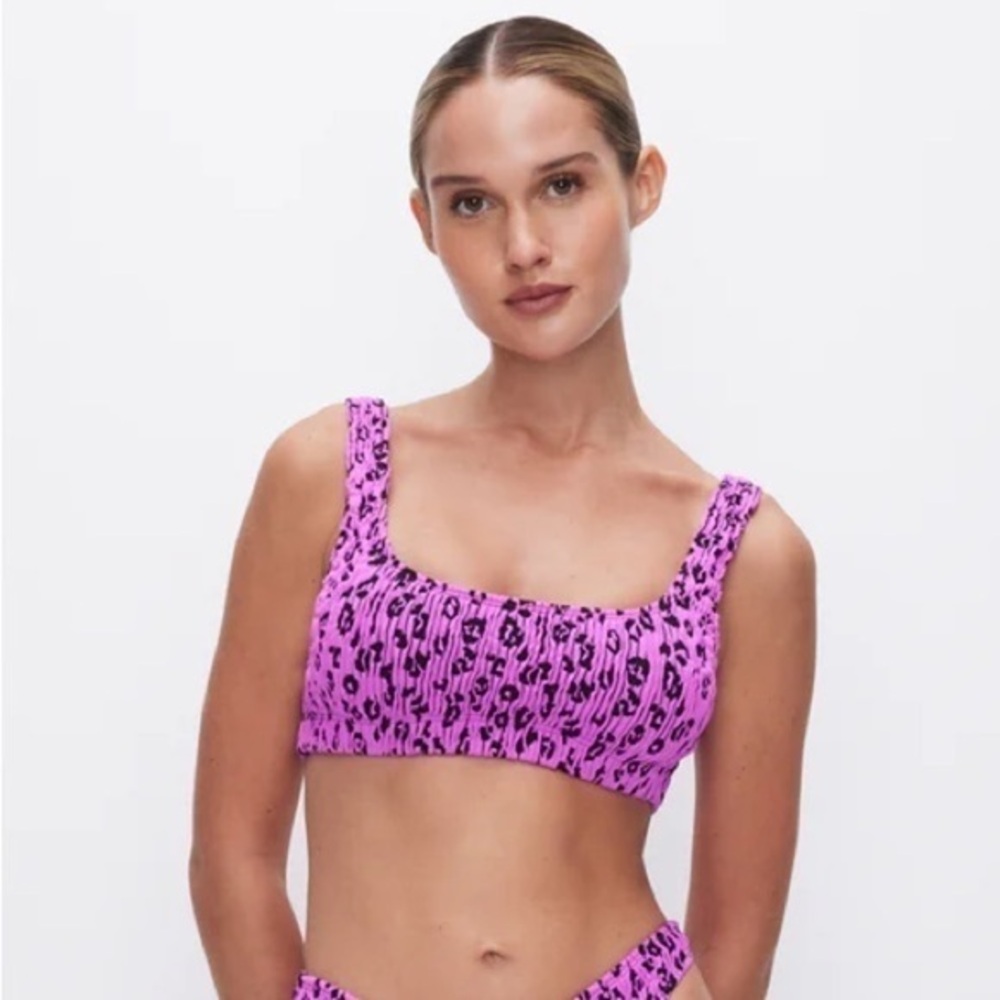 NWT GOOD AMERICAN ALWAYS FITS SCOOP BIKINI TOP LOLLIPOP LEOPARD SIZE L/XL